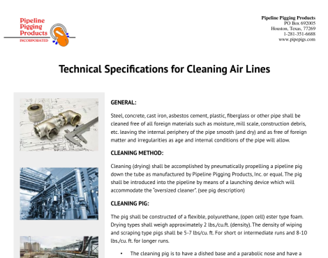 Technical Specs for Cleaning Air Lines