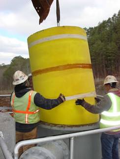 48 inch G1-Swab being inserted into launcher to clean raw water pipe